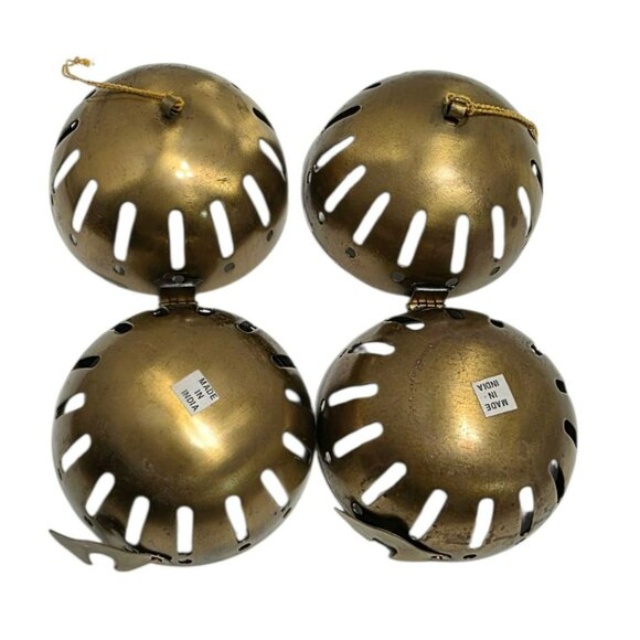 2 Vintage Brass Hanging Sphere Ornament Pomander Ball Hinged Fragrance Diffuser - Picture 5 of 10